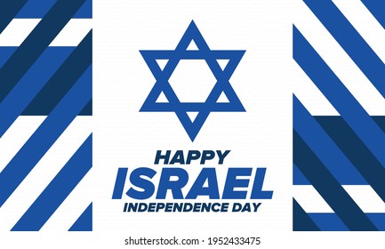 Israel Independence Day. National holiday, celebrated annual. Israel flag. Star of David, jewish symbol. Patriotic sign and elements. Poster, card, banner and background. Vector illustration