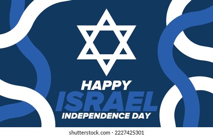 Israel Independence Day. National holiday, celebrated annual. Israel flag. Star of David, jewish symbol. Patriotic sign and elements. Poster, card, banner and background. Vector illustration