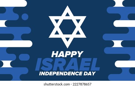 Israel Independence Day. National holiday, celebrated annual. Israel flag. Star of David, jewish symbol. Patriotic sign and elements. Poster, card, banner and background. Vector illustration