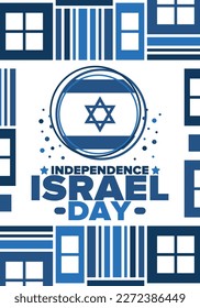 Israel Independence Day. National holiday, celebrated annual. Israel flag. Star of David, jewish symbol. Patriotic sign and elements. Poster, card, banner and background. Vector illustration