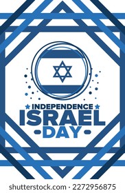 Israel Independence Day. National holiday, celebrated annual. Israel flag. Star of David, jewish symbol. Patriotic sign and elements. Poster, card, banner and background. Vector illustration
