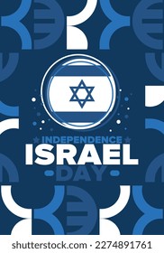 Israel Independence Day. National holiday, celebrated annual. Israel flag. Star of David, jewish symbol. Patriotic sign and elements. Poster, card, banner and background. Vector illustration