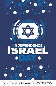 Israel Independence Day. National holiday, celebrated annual. Israel flag. Star of David, jewish symbol. Patriotic sign and elements. Poster, card, banner and background. Vector illustration