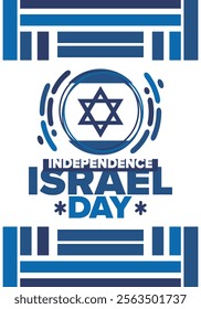 Israel Independence Day. National holiday, celebrated annual. Israel flag. Star of David, jewish symbol. Patriotic sign and elements. Poster, card, banner and background. Vector illustration