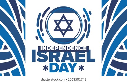 Israel Independence Day. National holiday, celebrated annual. Israel flag. Star of David, jewish symbol. Patriotic sign and elements. Poster, card, banner and background. Vector illustration