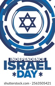 Israel Independence Day. National holiday, celebrated annual. Israel flag. Star of David, jewish symbol. Patriotic sign and elements. Poster, card, banner and background. Vector illustration