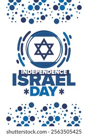 Israel Independence Day. National holiday, celebrated annual. Israel flag. Star of David, jewish symbol. Patriotic sign and elements. Poster, card, banner and background. Vector illustration