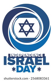 Israel Independence Day. National holiday, celebrated annual. Israel flag. Star of David, jewish symbol. Patriotic sign and elements. Poster, card, banner and background. Vector illustration