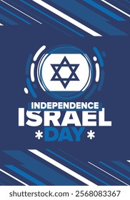 Israel Independence Day. National holiday, celebrated annual. Israel flag. Star of David, jewish symbol. Patriotic sign and elements. Poster, card, banner and background. Vector illustration