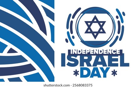 Israel Independence Day. National holiday, celebrated annual. Israel flag. Star of David, jewish symbol. Patriotic sign and elements. Poster, card, banner and background. Vector illustration