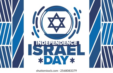 Israel Independence Day. National holiday, celebrated annual. Israel flag. Star of David, jewish symbol. Patriotic sign and elements. Poster, card, banner and background. Vector illustration