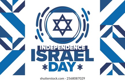 Israel Independence Day. National holiday, celebrated annual. Israel flag. Star of David, jewish symbol. Patriotic sign and elements. Poster, card, banner and background. Vector illustration