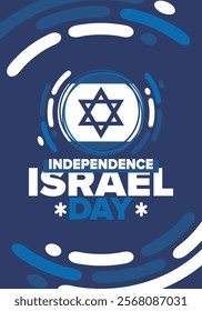 Israel Independence Day. National holiday, celebrated annual. Israel flag. Star of David, jewish symbol. Patriotic sign and elements. Poster, card, banner and background. Vector illustration