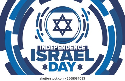 Israel Independence Day. National holiday, celebrated annual. Israel flag. Star of David, jewish symbol. Patriotic sign and elements. Poster, card, banner and background. Vector illustration