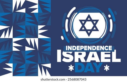 Israel Independence Day. National holiday, celebrated annual. Israel flag. Star of David, jewish symbol. Patriotic sign and elements. Poster, card, banner and background. Vector illustration