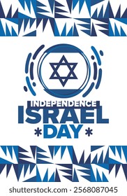 Israel Independence Day. National holiday, celebrated annual. Israel flag. Star of David, jewish symbol. Patriotic sign and elements. Poster, card, banner and background. Vector illustration