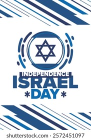 Israel Independence Day. National holiday, celebrated annual. Israel flag. Star of David, jewish symbol. Patriotic sign and elements. Poster, card, banner and background. Vector illustration