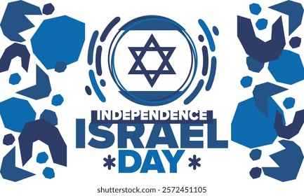 Israel Independence Day. National holiday, celebrated annual. Israel flag. Star of David, jewish symbol. Patriotic sign and elements. Poster, card, banner and background. Vector illustration