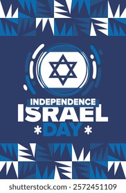 Israel Independence Day. National holiday, celebrated annual. Israel flag. Star of David, jewish symbol. Patriotic sign and elements. Poster, card, banner and background. Vector illustration