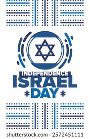 Israel Independence Day. National holiday, celebrated annual. Israel flag. Star of David, jewish symbol. Patriotic sign and elements. Poster, card, banner and background. Vector illustration