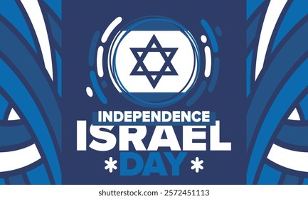 Israel Independence Day. National holiday, celebrated annual. Israel flag. Star of David, jewish symbol. Patriotic sign and elements. Poster, card, banner and background. Vector illustration