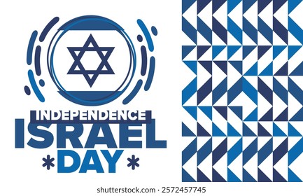 Israel Independence Day. National holiday, celebrated annual. Israel flag. Star of David, jewish symbol. Patriotic sign and elements. Poster, card, banner and background. Vector illustration