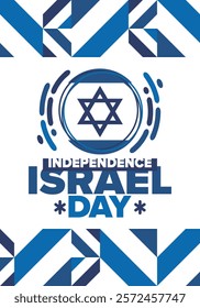 Israel Independence Day. National holiday, celebrated annual. Israel flag. Star of David, jewish symbol. Patriotic sign and elements. Poster, card, banner and background. Vector illustration