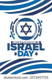 Israel Independence Day. National holiday, celebrated annual. Israel flag. Star of David, jewish symbol. Patriotic sign and elements. Poster, card, banner and background. Vector illustration