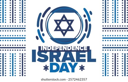 Israel Independence Day. National holiday, celebrated annual. Israel flag. Star of David, jewish symbol. Patriotic sign and elements. Poster, card, banner and background. Vector illustration