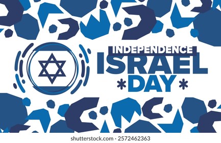 Israel Independence Day. National holiday, celebrated annual. Israel flag. Star of David, jewish symbol. Patriotic sign and elements. Poster, card, banner and background. Vector illustration