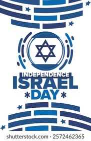 Israel Independence Day. National holiday, celebrated annual. Israel flag. Star of David, jewish symbol. Patriotic sign and elements. Poster, card, banner and background. Vector illustration