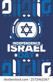 Israel Independence Day. National holiday, celebrated annual. Israel flag. Star of David, jewish symbol. Patriotic sign and elements. Poster, card, banner and background. Vector illustration