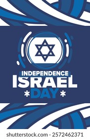 Israel Independence Day. National holiday, celebrated annual. Israel flag. Star of David, jewish symbol. Patriotic sign and elements. Poster, card, banner and background. Vector illustration