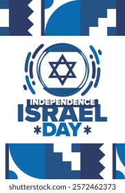 Israel Independence Day. National holiday, celebrated annual. Israel flag. Star of David, jewish symbol. Patriotic sign and elements. Poster, card, banner and background. Vector illustration