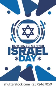 Israel Independence Day. National holiday, celebrated annual. Israel flag. Star of David, jewish symbol. Patriotic sign and elements. Poster, card, banner and background. Vector illustration