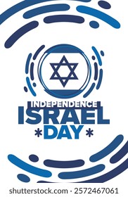 Israel Independence Day. National holiday, celebrated annual. Israel flag. Star of David, jewish symbol. Patriotic sign and elements. Poster, card, banner and background. Vector illustration