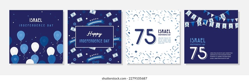 Israel Independence Day poster design, banner with fireworks , balloons and confetti. 75 celebration