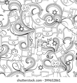 Israel Independence Day seamless pattern. Black and white background. Vector illustration. 
