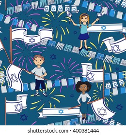 Israel Independence Day seamless pattern. Blue background. Vector illustration. 
