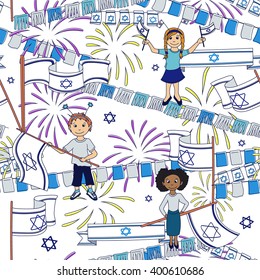 Israel Independence Day seamless pattern. White background. Vector illustration. 