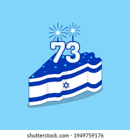 Israel Independence Day vector illustration. 73 years anniversary Israel. A piece of cake in the shape of Israel map and the Israeli flag.