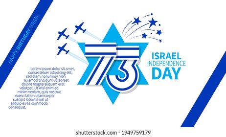 Israel independence day vector illustration with flag, planes and firework. National day of Israel design template for cards, poster, invitation, website