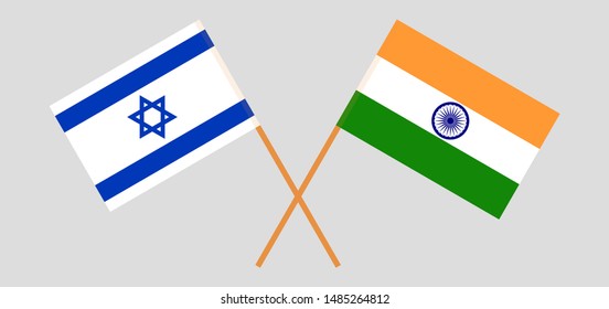 Israel and India. Crossed Israeli and Indian flags