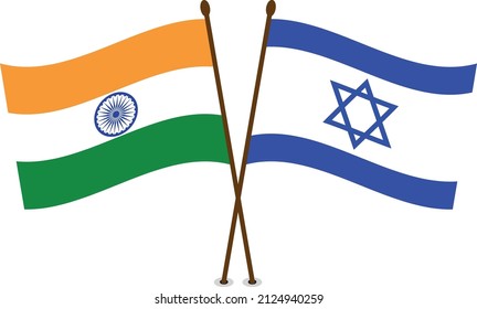 Israel and India flag, Israeli and indian crossed flag white background vector illustration
