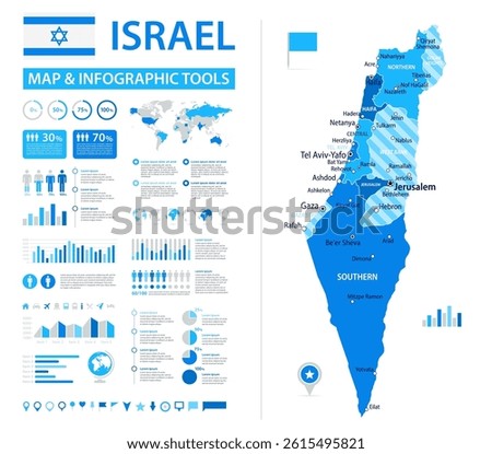 Israel Infographic Map with Data Visualization Elements - Vector Map of Israel