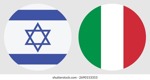 Vector circular de la bandera de Israel e Italia con el fondo gris 