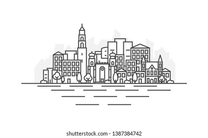 Israel, Jaffa in Tel Aviv city architecture line skyline illustration. Linear vector cityscape with famous landmarks, city sights, design icons. Landscape with editable strokes.