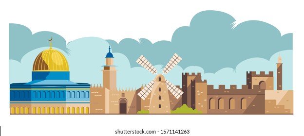 israel, jerusalem architecture skyline vector illustration