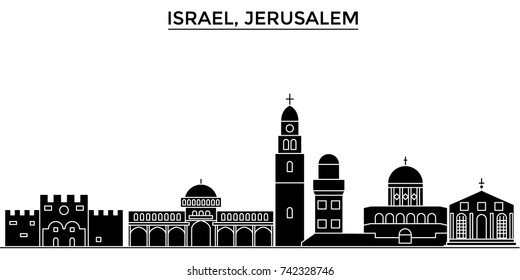 Israel, Jerusalem architecture vector city skyline, travel cityscape with landmarks, buildings, isolated sights on background