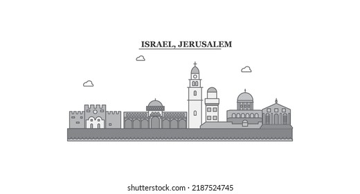 Israel, Jerusalem city skyline isolated vector illustration, icons